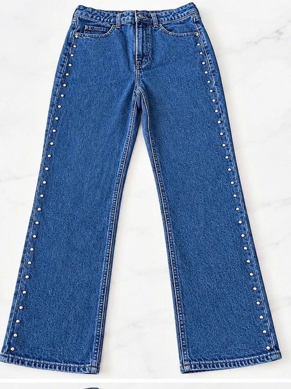 Old Navy Extra High-Waisted Studded Straight Jeans Blue Waist 12